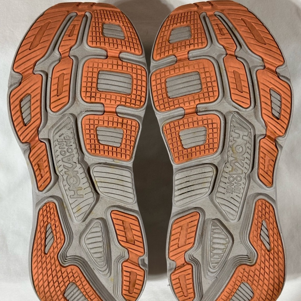 Hoka One One Bondi 7 Women's Gray and Peach Athletic Shoes - Picture 6 of 9